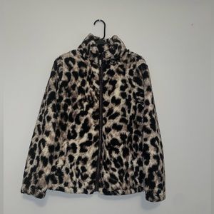 Cheetah print Sherpa zip up jacket